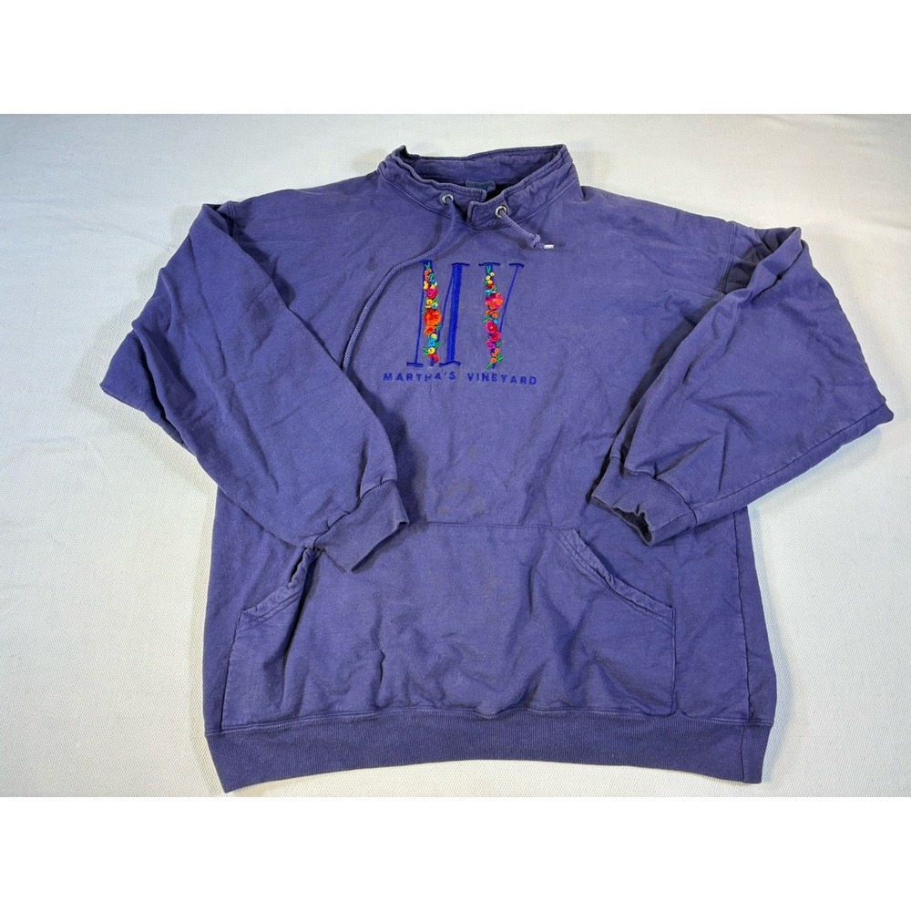 MV‎ Sport Martha's Vineyard Hoodie Purple XL Floral Embroidered Heavyweight